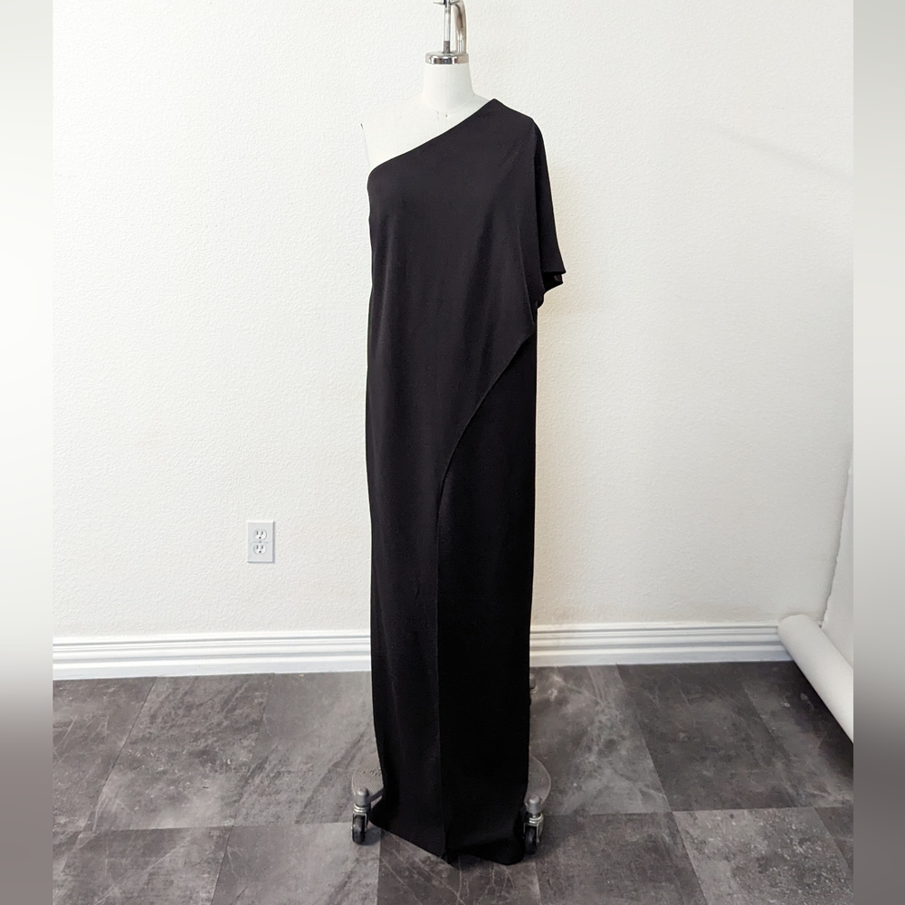 Adrianna Papell One Shoulder Draped Sleeve Overlap Jumpsuit Black 20W evening
